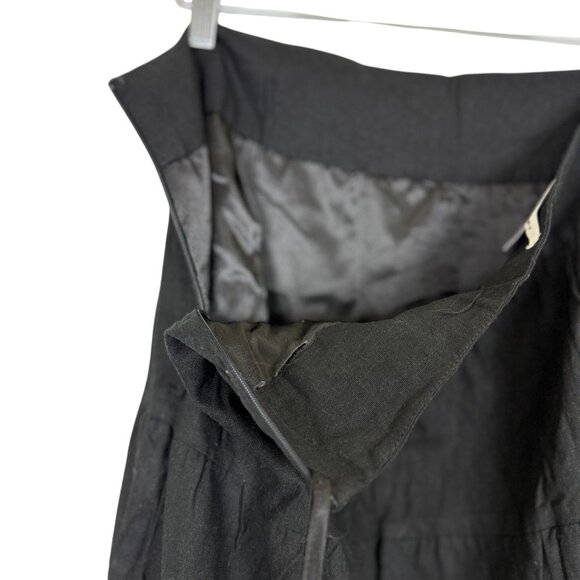 Women's Linen Tiered Midi Skirt 14 Black Floral Embroidery Sequin Festival Boho - Picture 8 of 9